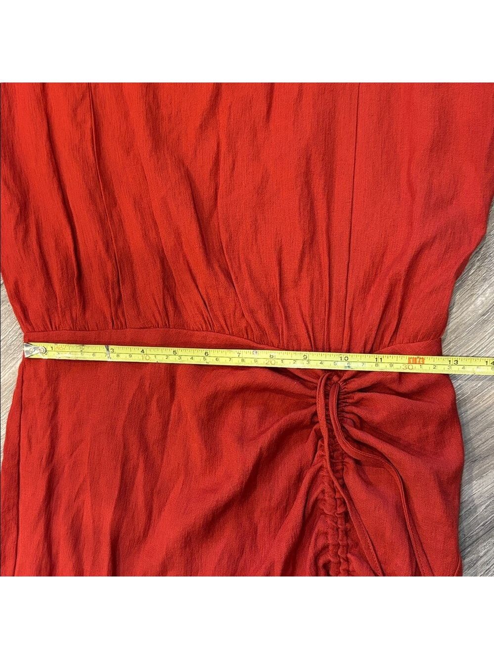 *Windsor Red Ruffle Sleeve Ruched Drawstring Mini Dress S - Picture 9 of 10